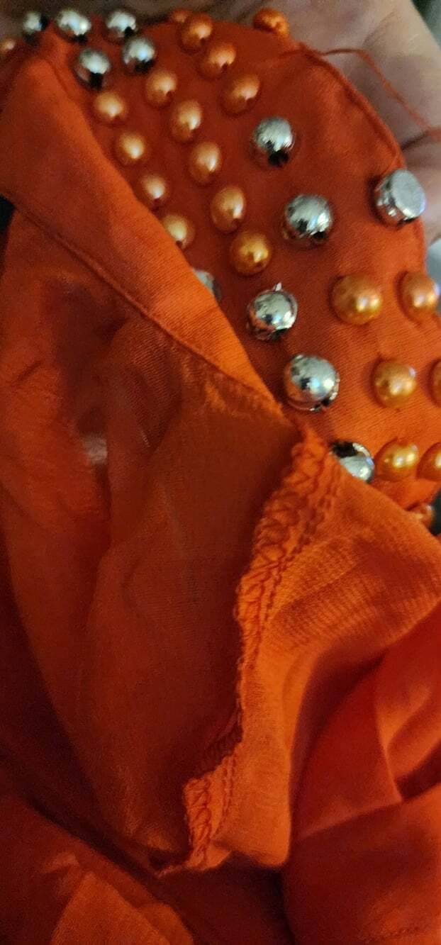 Angie Burnt Orange Maxi Dress Pleated Skirt Studded Collar Boho Small NWT T100 - Picture 7 of 7